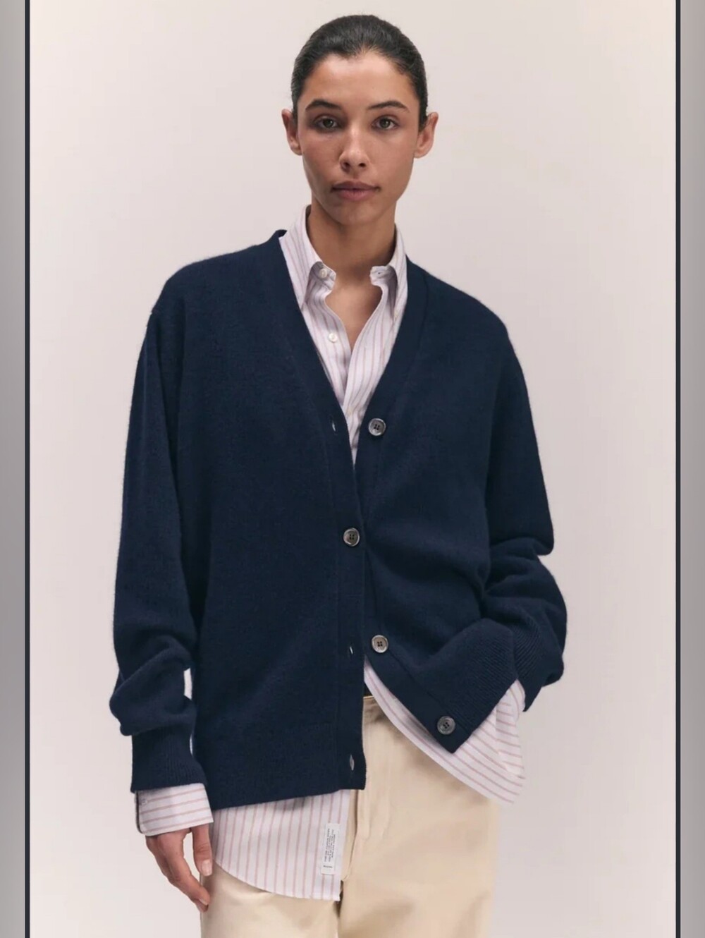 Iris & Ink 100% Cashmere Dark Navy Oversized V-neck Cardigan Sweater Size XS - M